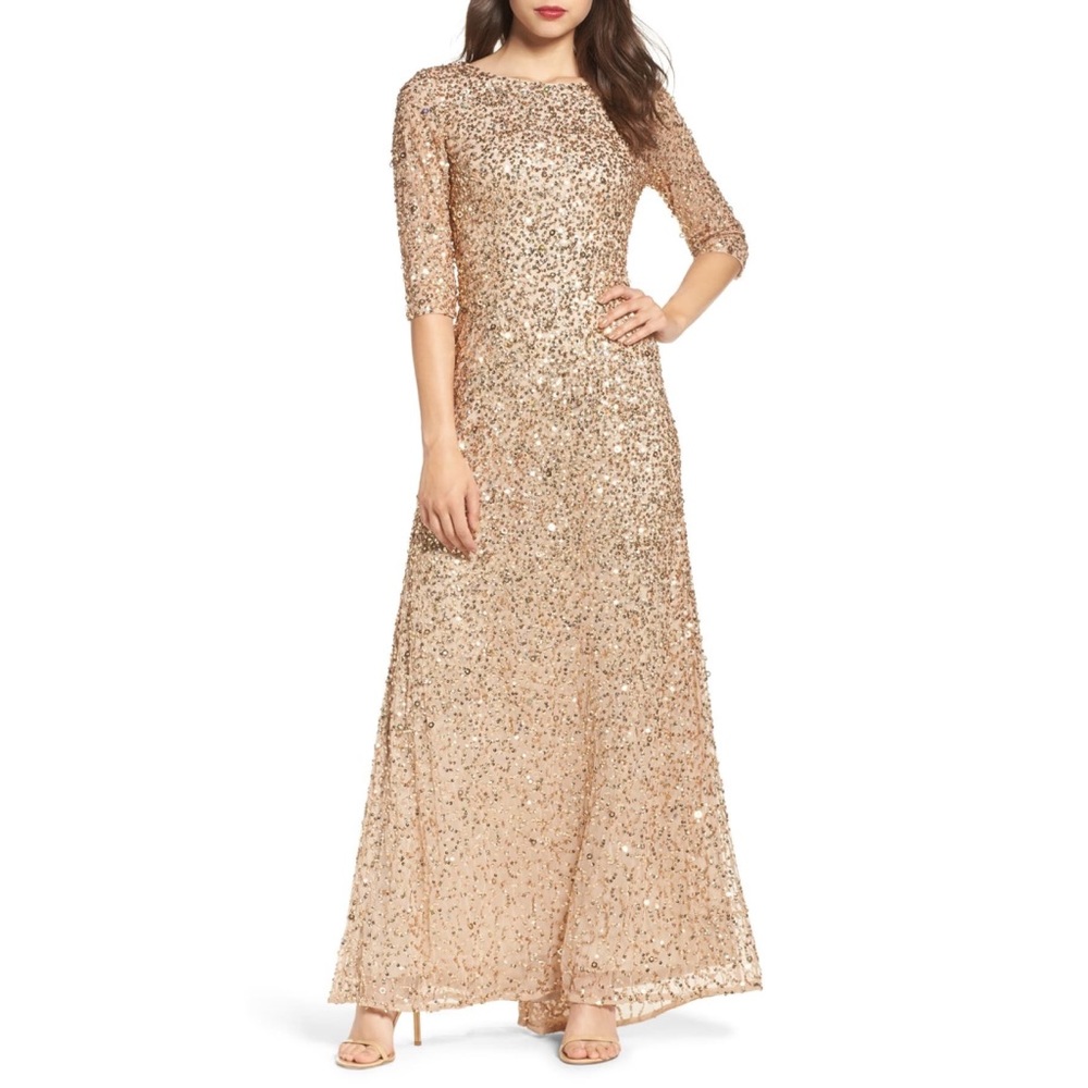 Adrianna Papell Sequin Mesh Gown in Gold